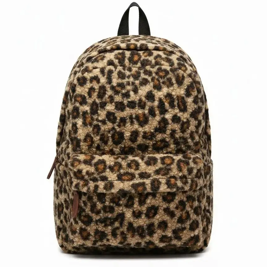 

Рюкзак большой емкости с леопардовым принтом, повседневный рюкзак с отделением для ноутбука, плюшевая школьная сумка в стиле ретро для школьников