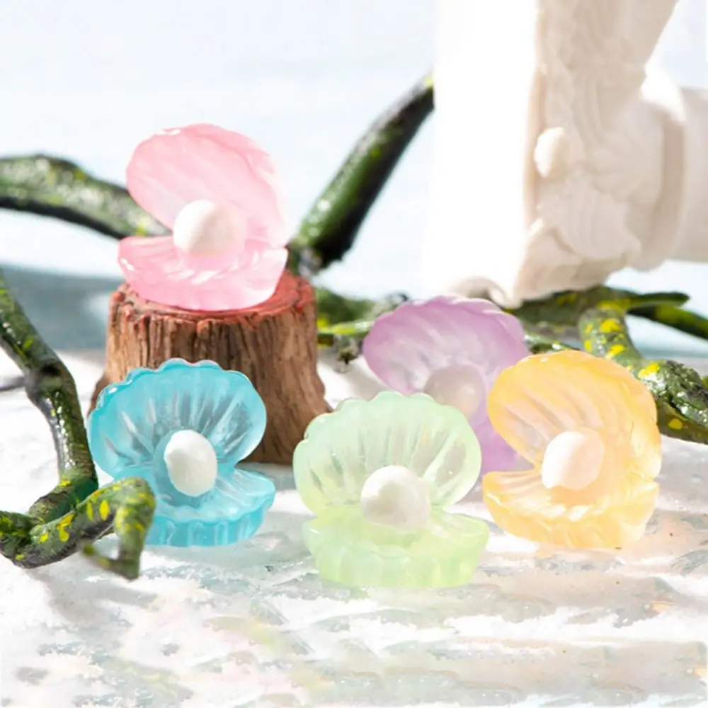 Marine Animal Series Sea Fish Model Luminous Resin Pearl Shell Decoration Colorful Luminous Jellyfish Ornament Micro Landscaping