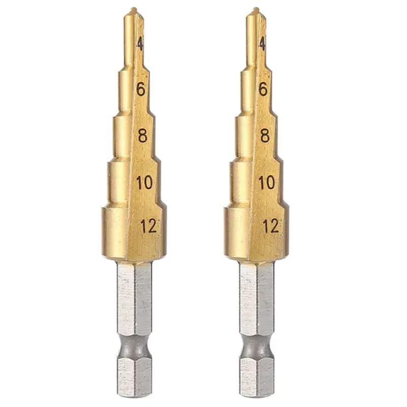 

B03C-2Pcs 4-12Mm HSS Straight Groove Step Drill Bit Wood Metal Hole Cutter Core Drill Bit Pagoda Drill Bit