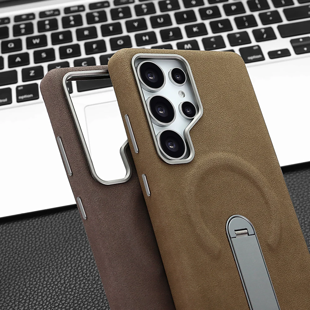 Wear-Resistant Suede Faux Leather Phone Case with 360° Rotatable Stand for Galaxy S25 Ultra/S24 U - Wireless Charging Compatible - view 5