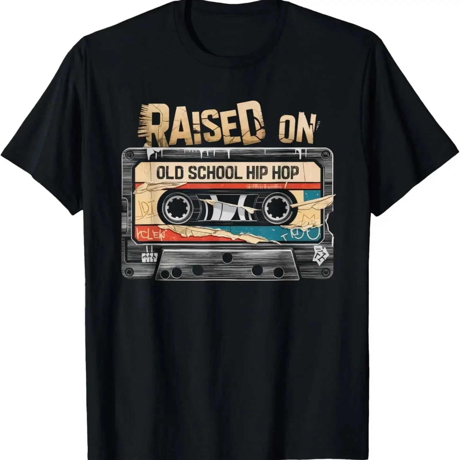 Raised ON Old School Hip HOP T Shirt Cassette Graffiti Rap vintage Washed Soft Casual designer clothes Versatile Breathable
