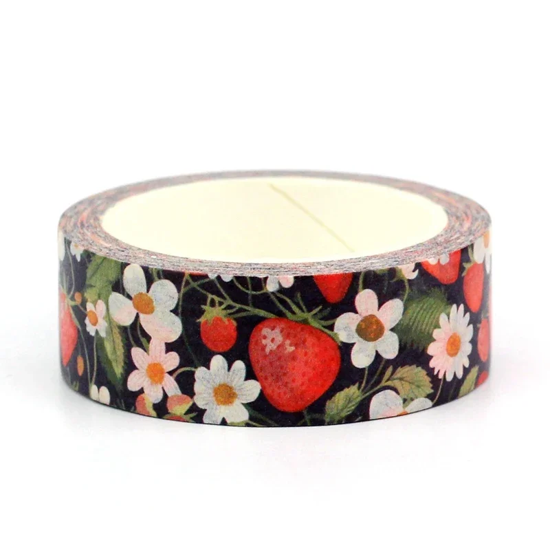 NEW 1PC 10M Decor Red Strawberry and White Flowers Washi Tape for Scrapbooking Masking Tape Journaling Cute Stationery