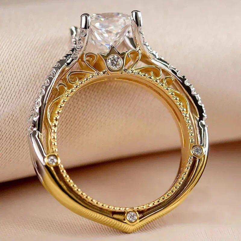 Huitan Moderne Mode Prinzessin CZ Zweifarbige Ringe Luxus Braut Hochzeit Zubehör Einzigartiges Design Statement Schmuck für Frauen