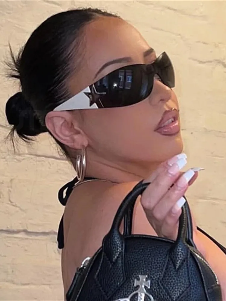 Sports Punk Sunglasses Goggle Y2k Luxury Brand Designer Sun Glasses Shades One Piece Around Eyewear Female Five Star Eyeglasses