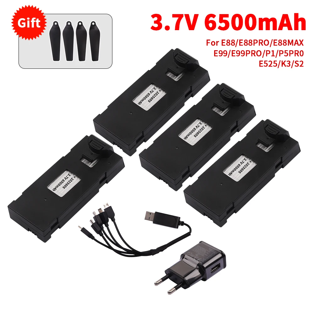 E88 Battery 3.7V 6500mAh and Charger RC Drone Accessory For E88PRO E99 E99Pro Ls-E525 E525PRO Mini Uav Drone Battery Combination