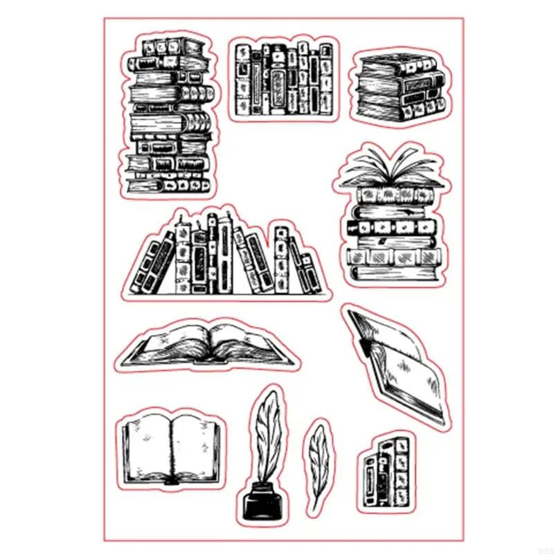 

Transparent Vintage Books Embossing Silicone Clear Stamp, DIY Stencil Clear Stamp Set for Scrapbooking Making W8EB