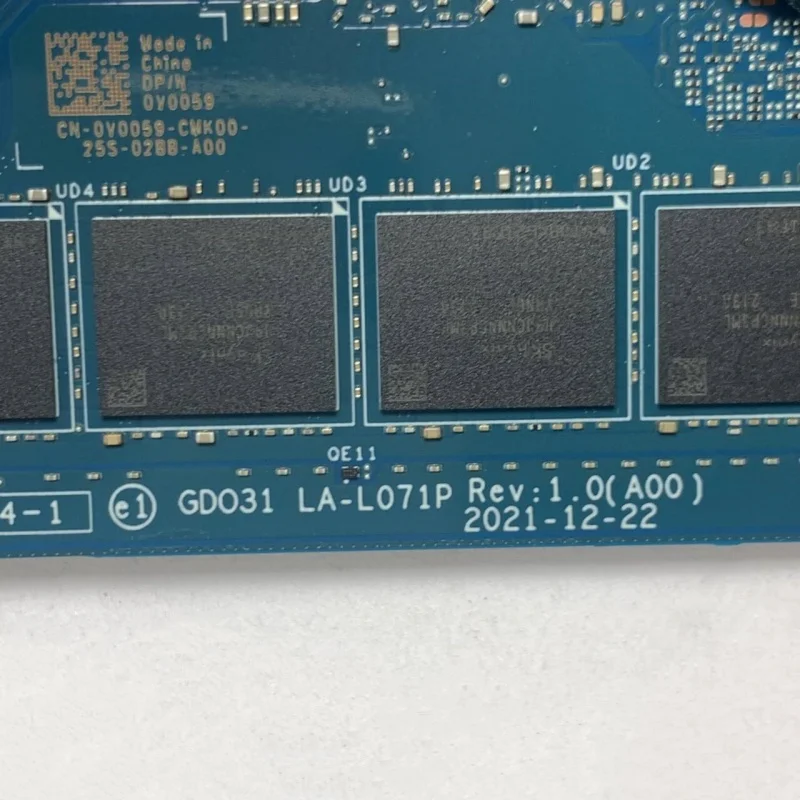 Placa-mãe CN-0V0059 0V0059 V0059 para laptop Dell 9320 GDO31 LA-L071P com CPU SRLD6 I7-1260P 16GB 100% totalmente testada OK