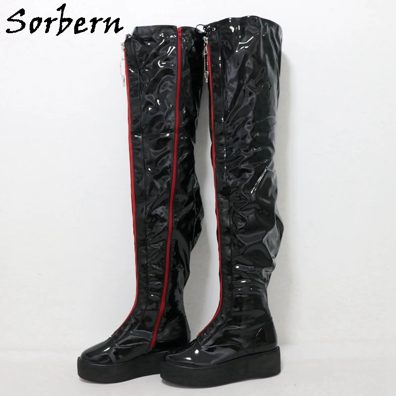 Sorbern Custom 82Cm Boots Women Unisex Style Round Toe Flatform Wedge Lockable Zipper Covered Lace Up Drag Queen Shoes