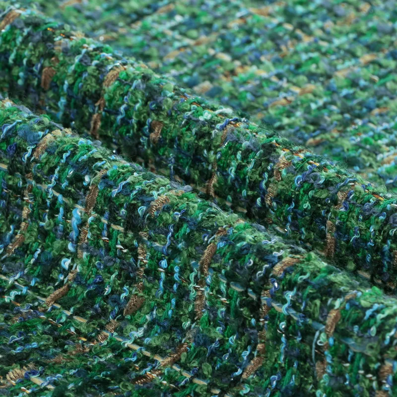 50x145 cm Moda Verde Reticolo Tessuto di Tweed Intrecciato Tessuto Per Le Donne Autunno Giacca Vestito Vestito Cappotto Borsa FAI DA TE Panno di