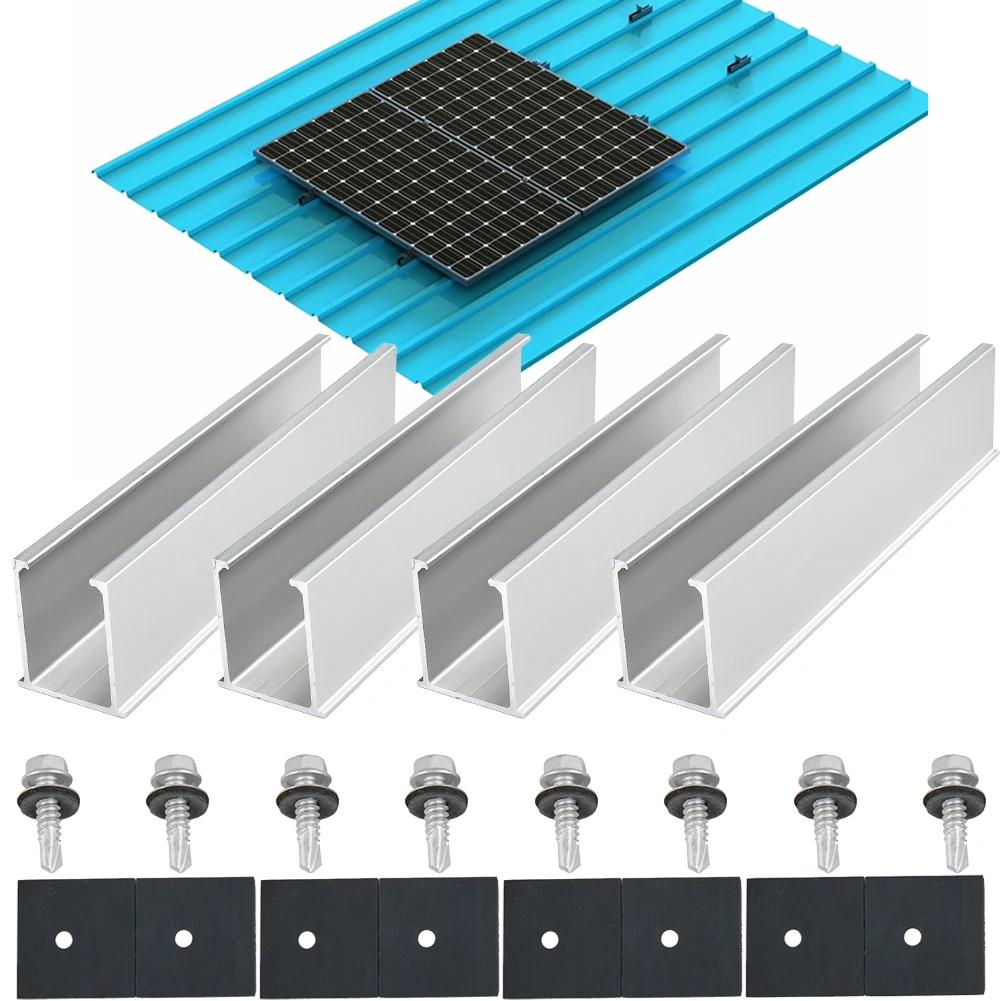 Modul Panel surya 20CM rel braket aluminium modul surya braket rel lembaran trapesium atap datar PV dukungan rel dudukan