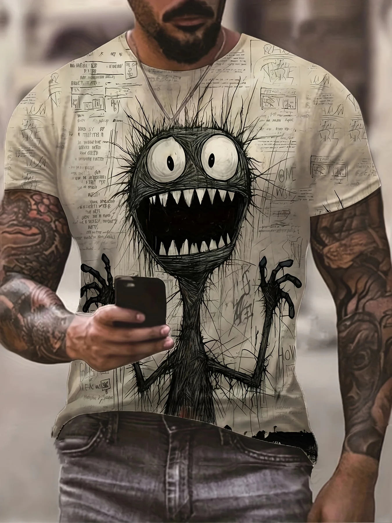 2024 New Anime Monster In Panic Pattern Men's Novelty 3d Short Sleeve Crew Neck Oversize Tshirt Summer Outdoor Tee Tops Odzież