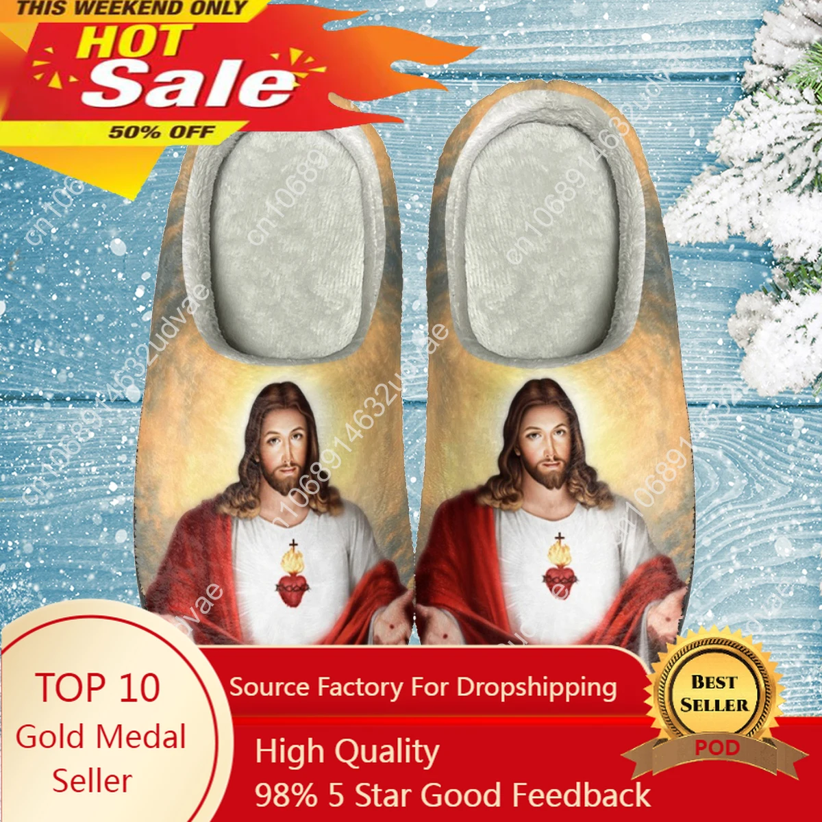 

Religion Jesus Virgin Mary Painting Women's Cotton Shoes Indoor Slippers Winter Autum Soft-soled Slides pantuflas