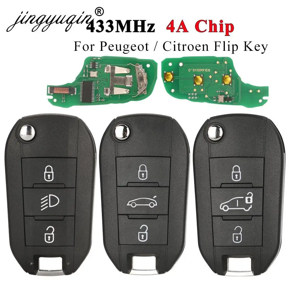 jingyuqin 433MHz 4A HITAG AES Chip Flip Remote Van Car Flip Key For Peugeot Expert  308 3008 2016+ Citroen C4 Cactus 2014+ HU83