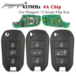 Jingyuqin 433MHz 4A HITAG AES Chip Flip Remote Van Car Flip Key per Peugeot Expert 308 3008 2016 + Citroen C4 Cactus 2014 + HU83