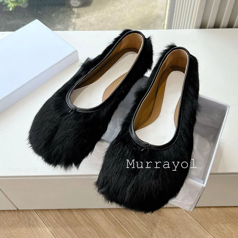 New Split Toe Shallow Mouth Single Shoes Mary Jane Shoes Women Fur Flat Shoes Spring Autumn Ballet Shoes Mary Jane Shoes