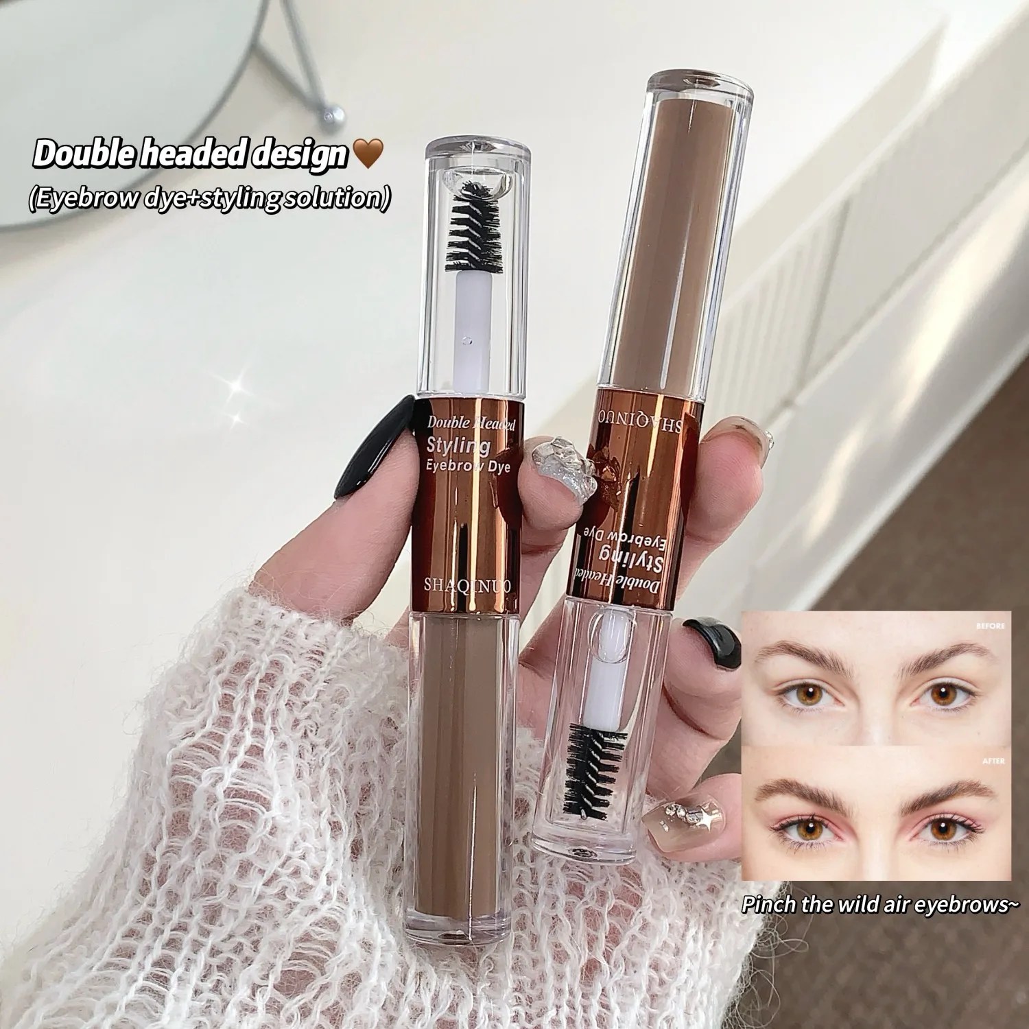 SHAQINUO4 สี dual-head styling ครีมย้อมสีคิ้วถือแต่งหน้าการปรับเปลี่ยนธรรมชาติสามมิติครีมเขียนคิ้วป่า