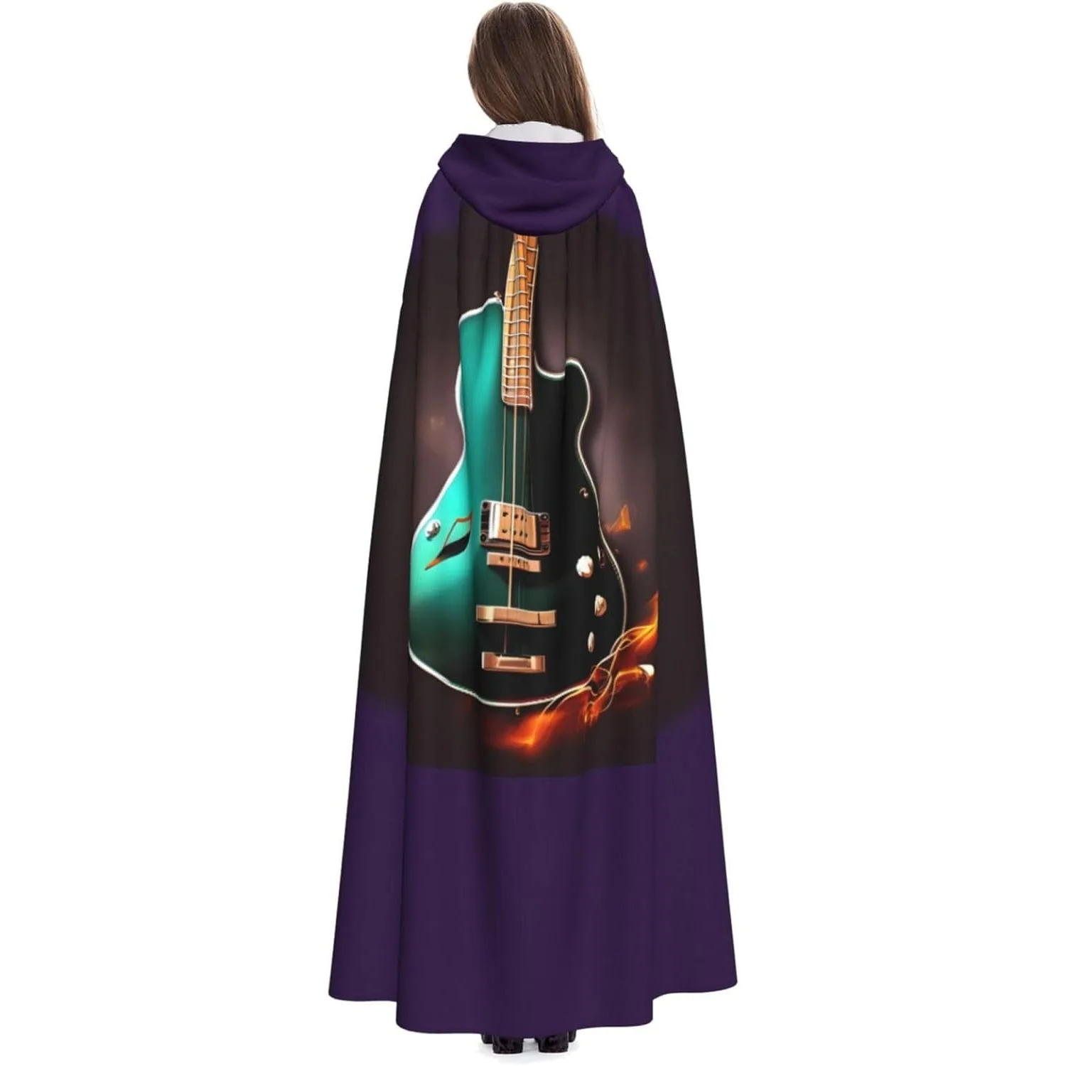 

Музыкальная зеленая накидка с капюшоном и принтом гитары для взрослых, карнавальная праздничная накидка, халат для косплея, костюм для вечеринки, готический карнавал
