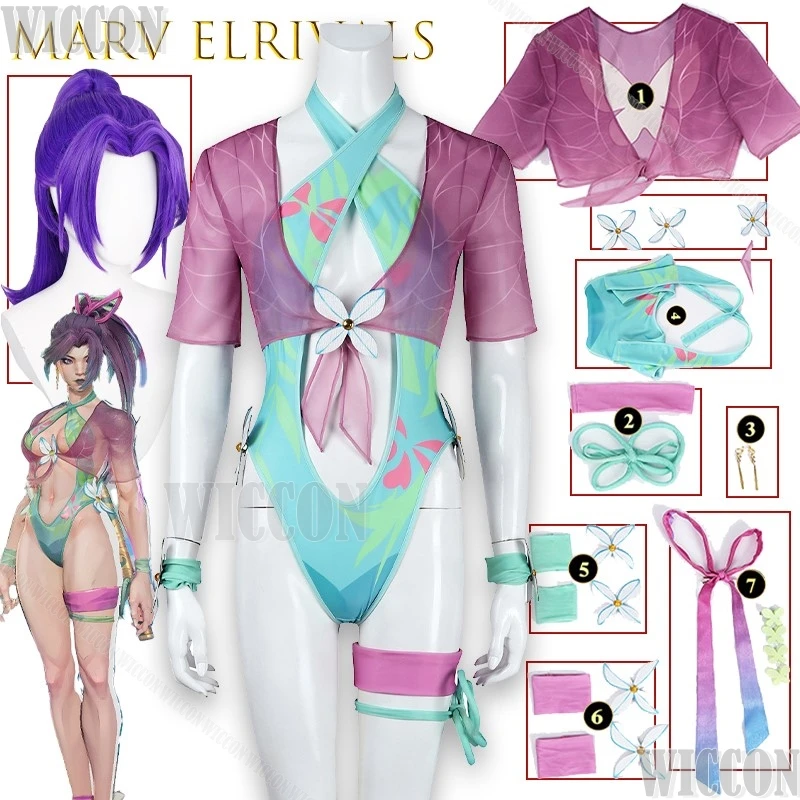 

Marv ElRivals Psylocke Azure Wings Купальник Косплей Костюм Аниме Игровой Персонаж Купальники Набор Для Комических Вещей Роль Хэллоуина