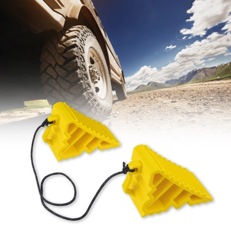 Solid Rubber Heavy Duty Yellow Wheel Chock 2 Pack,Car Truck Wheel Tire Chock Stop Block Base Tire Antislip Pad T3EF