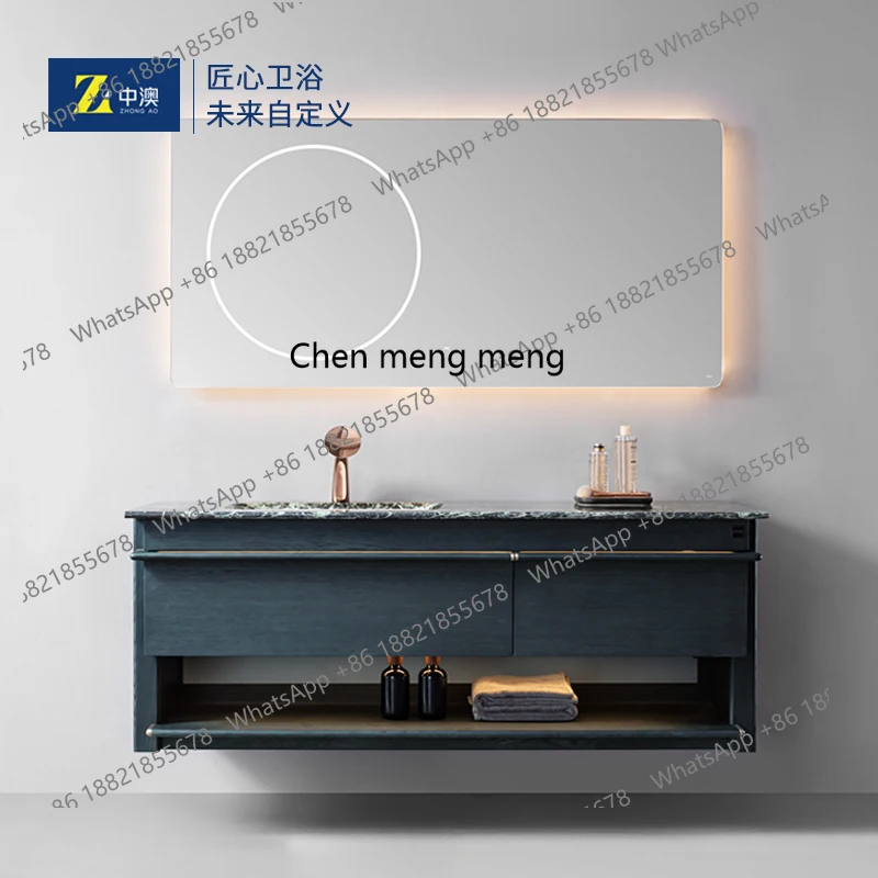 

High-end bathroom cabinet custom natural luxury stone bathroom solid wood wash basin washstand