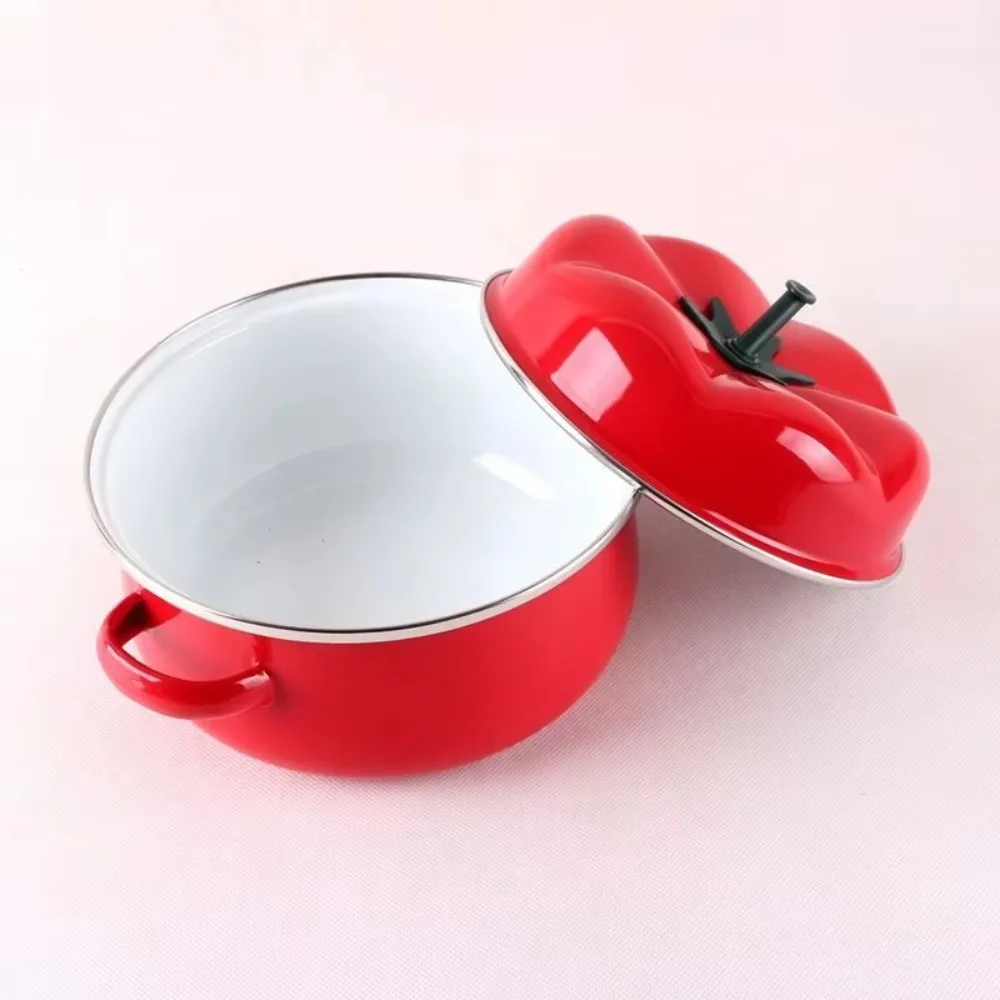 Suministros de cocina, olla esmaltada de tomate de 1,6/2L, cacerola duradera con mango Binaural con tapa, olla para sopa y fideos