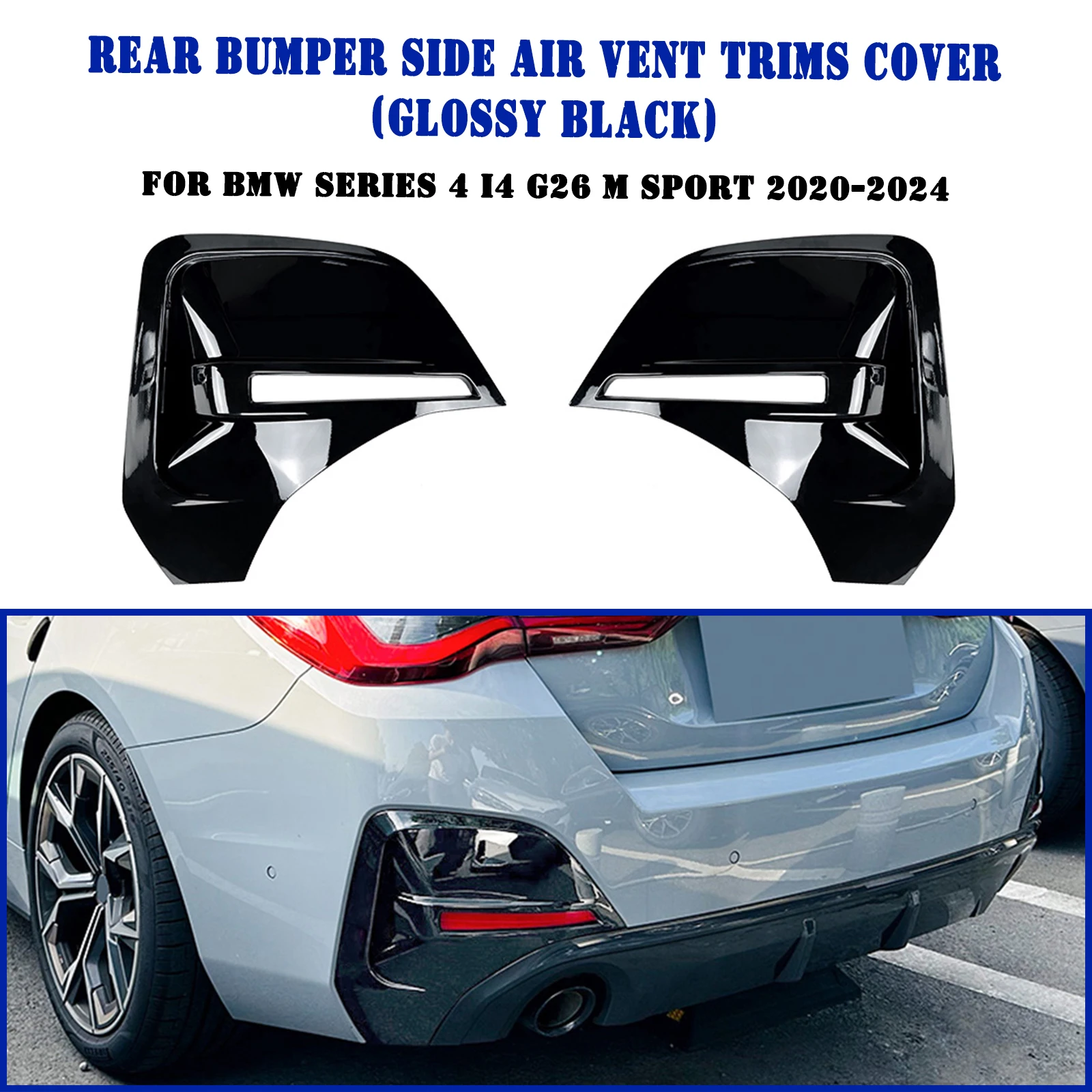 

Rear Bumper Side Air Vent Trim Cover Tail Fog Light Frame Spoiler Protector For BMW 4 Series i4 G26 M Sport 2020-2024