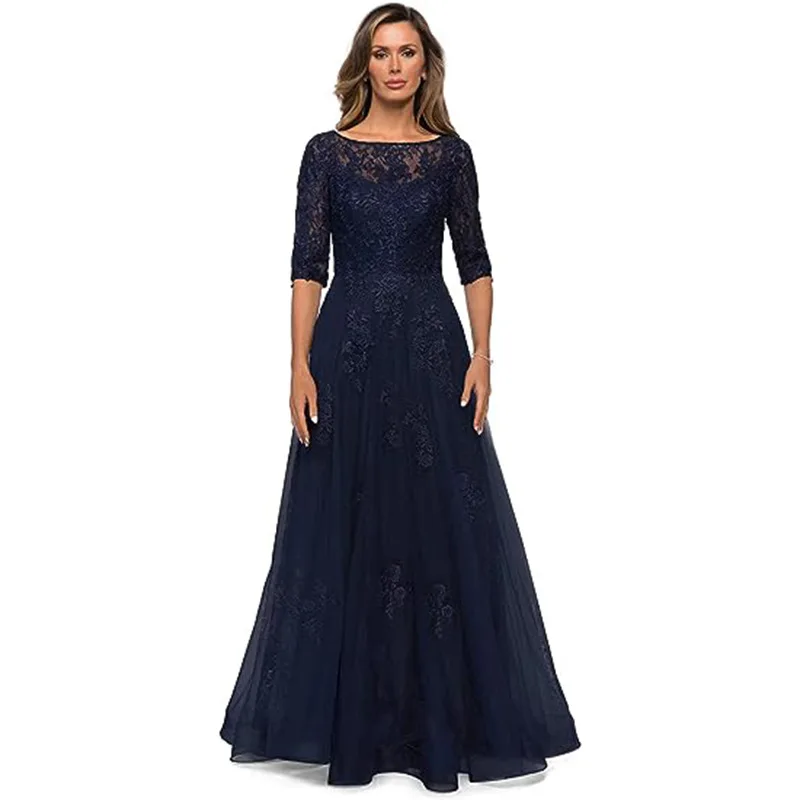 A Line 3/4 Sleeves Mother Of The Bride Dress Long Chiffon Lace Applique Wedding Guest Dresses Vestido De Festa Longo