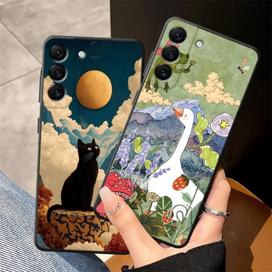 Cartoon Duck Cat Case for Samsung Galaxy A55 A05 A53 A17 A52 A36 A57 A15 A37 A73 A51 A06 A25 A16 A23 Phone Cover A12 A70 A50 A41