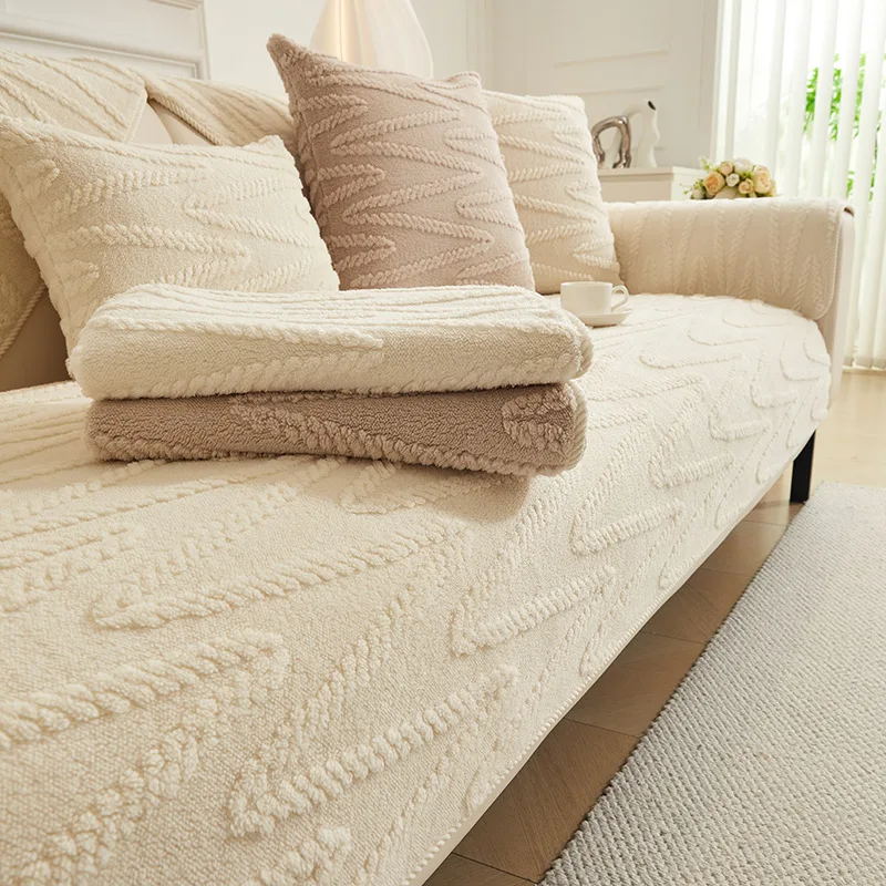 Cotton Velvet Warm Sofa Cushion Modern Light Luxury Thickened Plush New 2024 Winter Leather Sofa Cover Cover Cloth Towel