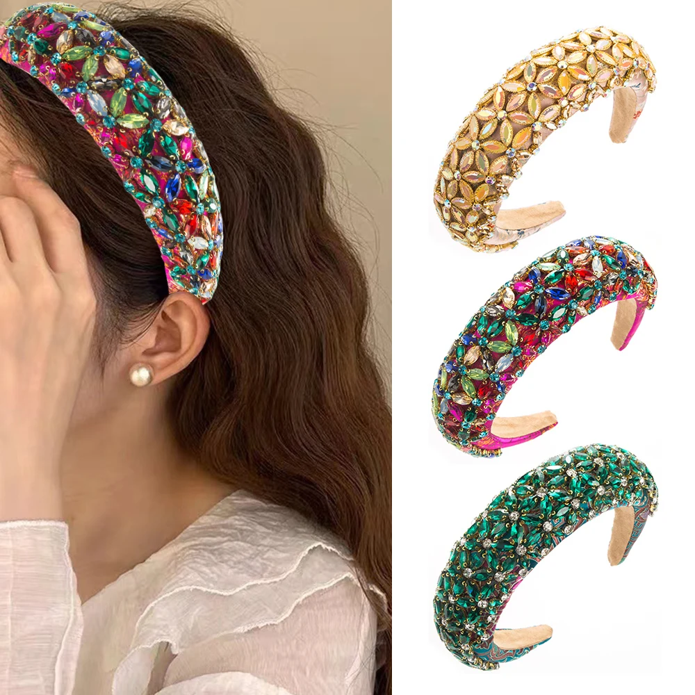 Full Diamond Super Flash Hair Hoop Baroque Heavy Industry Headbands High Skull Top Head Hoop Retro Rhinestones Hair Accessories