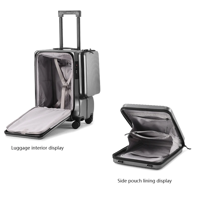 New Front Opening Suitcase Aluminium Frame Luggage 20 Inch Suitcase Trip Cabin Removable Accessories Bag Trolley Case