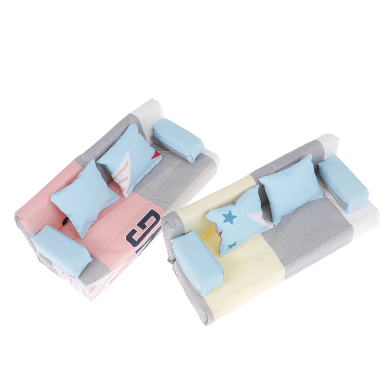 

1Set Random Small Floral Fabric Sofa With 2 Pillow Furniture Set Dollhouse Accessories