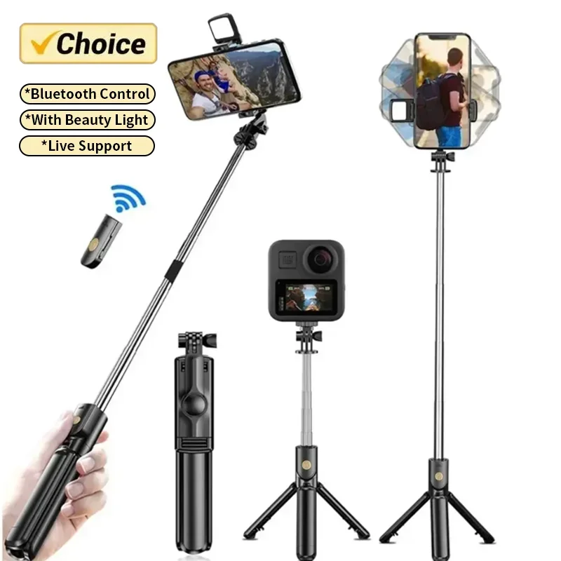 2024 Wireless selfie stick tripod with light Bluetooth remote control telescopic suitable for mobile phone Douyin live broadcast