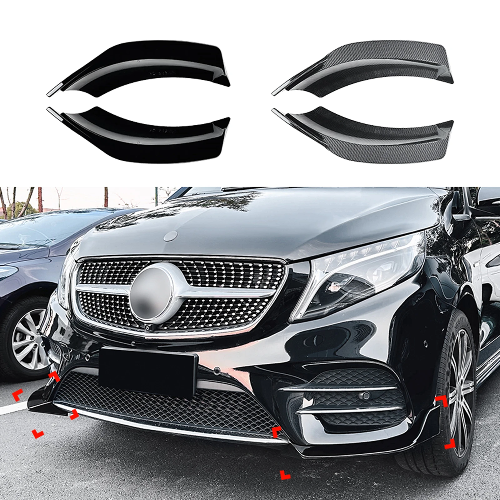 For Mercedes Benz V Class W447 V260 AMG Line 2016-20 Carbon Fiber Look/Gloss Black Front Bumper Side Spoiler Cover Lip Splitter