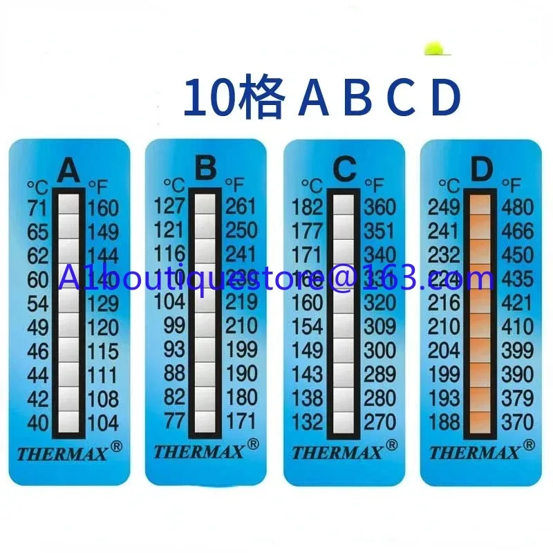 Papel de prueba de temperatura térmica, TMC irreversible, 10 pegatinas de temperatura