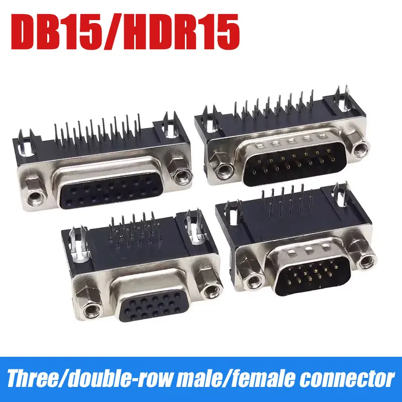 Placa de soldadura DB15, conector de 90 grados, Triple fila, doble fila, HDR15, hembra/macho, adaptador VGA de 15 pines curvo, pegamento negro/azul, 5 uds.