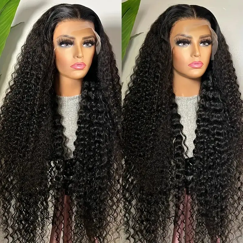 150 Density Natural Black 26 Inches 5x5 Glueless Curly 13x6 Lace Front Deep Wave Frontal Full Wig For Women Human Hair Wigs