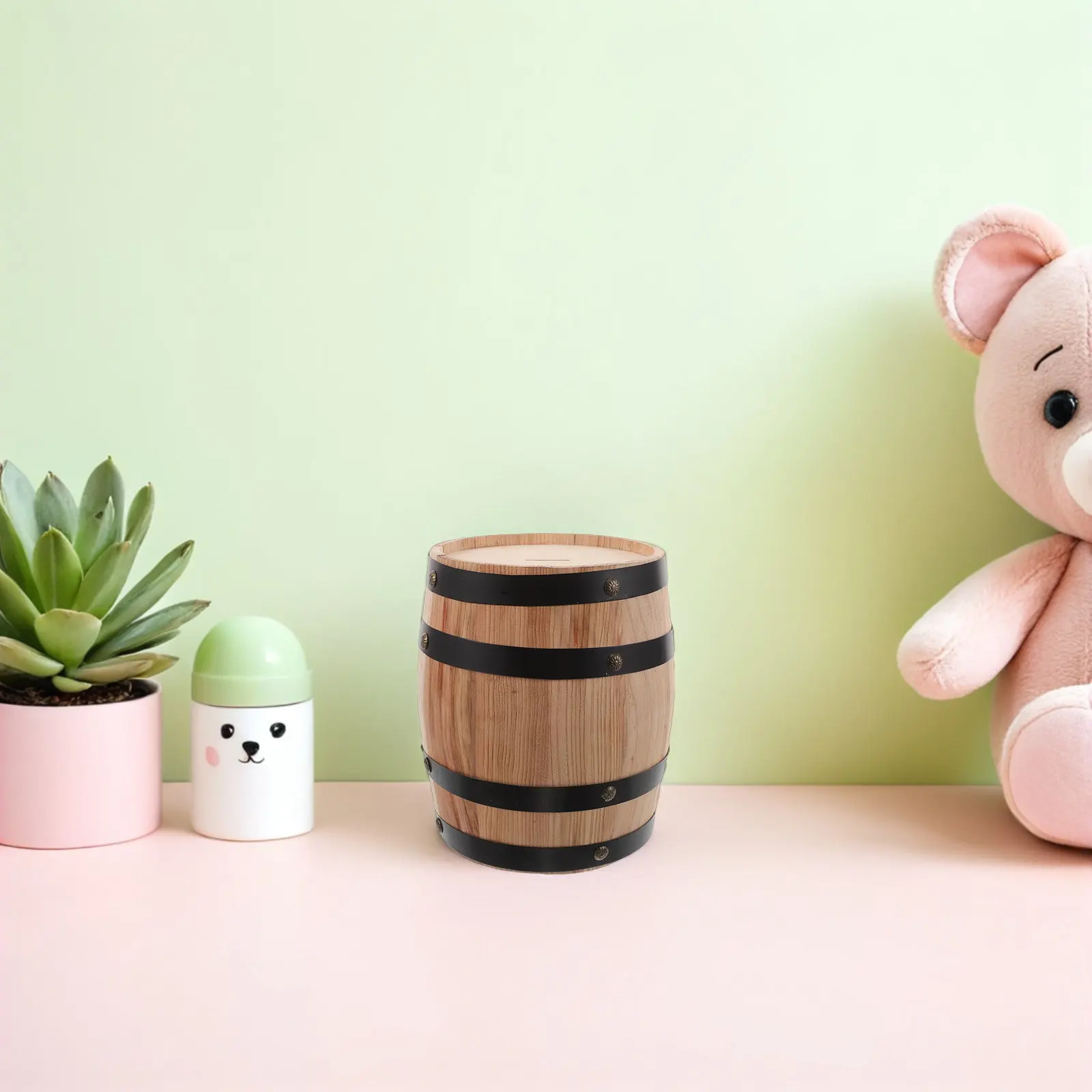 Rustic Oak Barrel Money Box Decorative Large Wooden Piggy Bank Saving Bank Holiday Christmas Coin Container