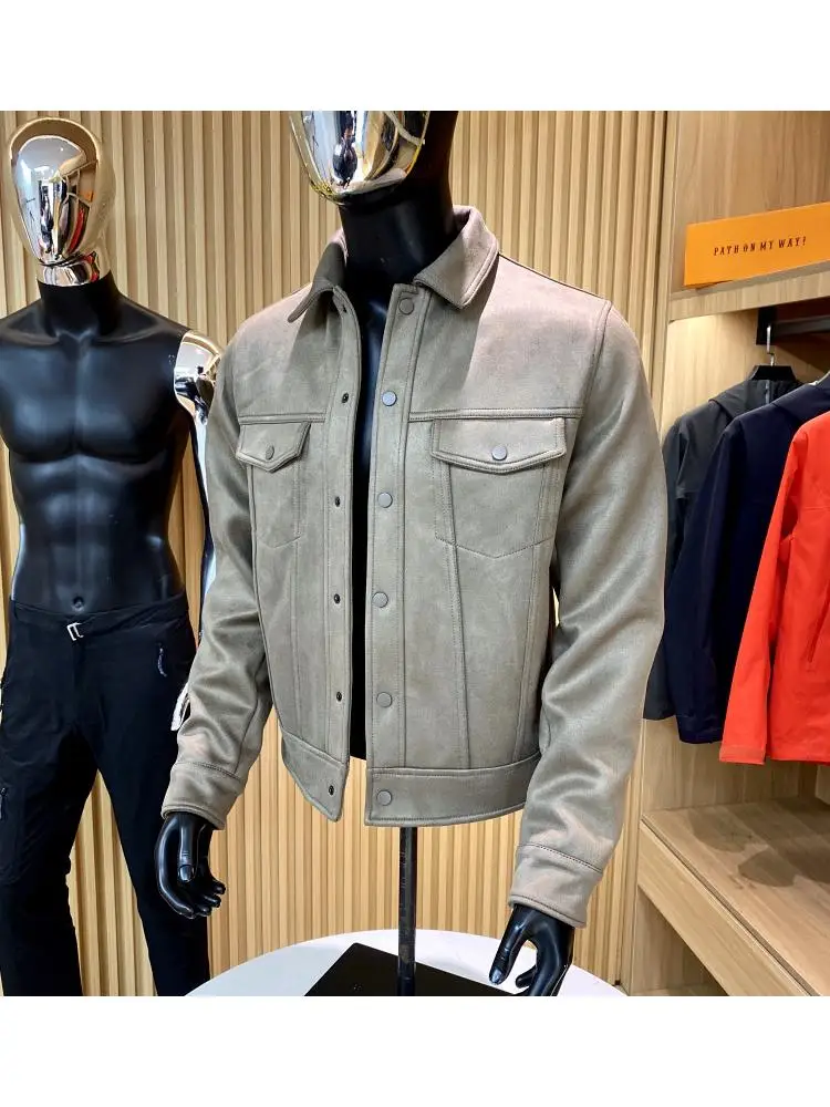 الإسبانية الراقية 2024 ربيع جديد الرجال خمر الجلد المدبوغ Jaet معطف السلس الملمس الشباب Faion الشتاء ملابس خارجية زر واحد