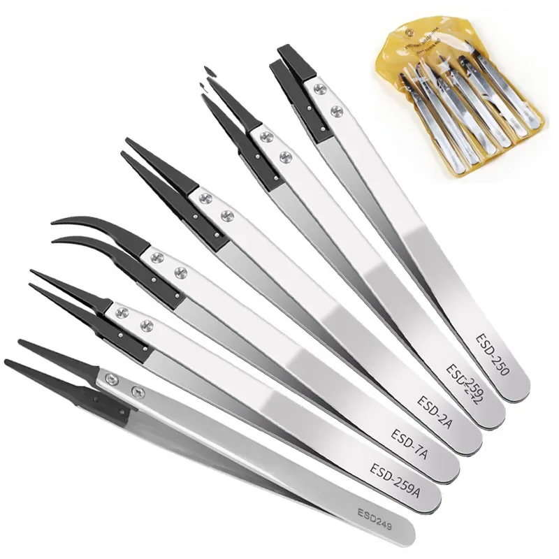 

Watch Hands Installation Work Tweezers ESD-259 ESD-259A ESD-7A Straight Elbow Handle Stainless Antistatic Plastic Tweezers