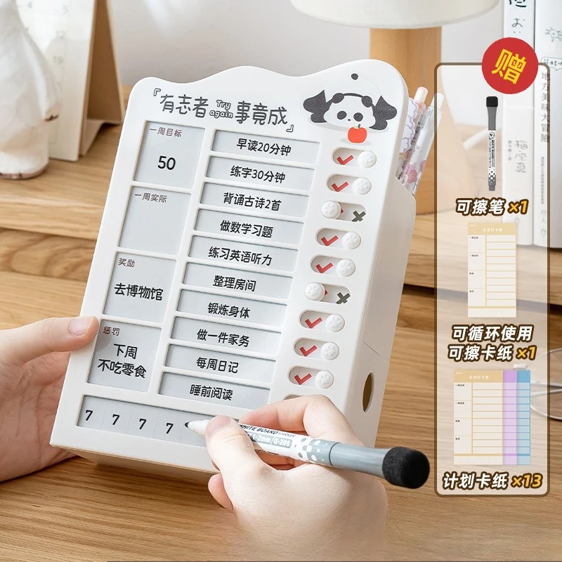 ساعة سطح المكتب الانضباط الذاتي في صندوق تخزين، تعلم الطلاب مع طاولة إدارة الوقت لحامل القلم