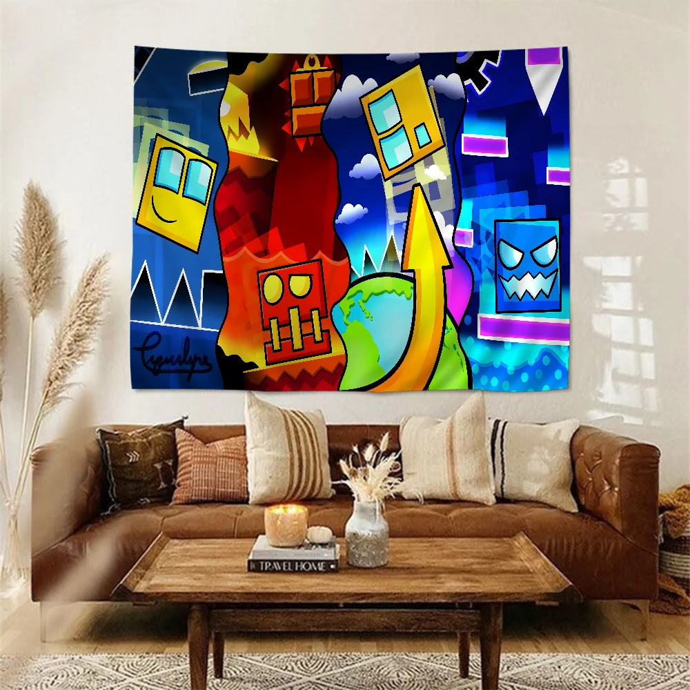 Video Game Geometry Dash Tapestry Art Printing Art Science Fiction Room Home Decor Wall Art Decor