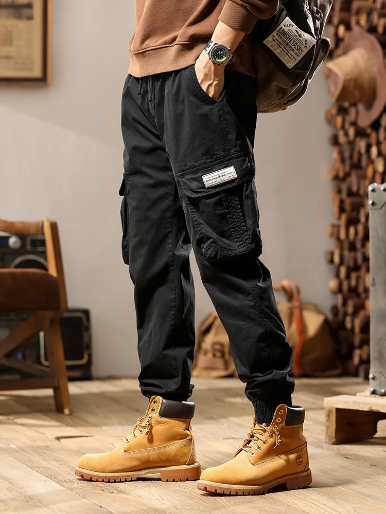 2023 New Autumn Cargo Pants Men Multi-Pockets Washed Cotton Work Wear Cargo Jogger Military Overalls Elastic Waist Male Trousers