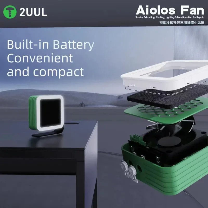 2uul DA98 AIOLOS Fan Has Smoke Exhaust, Cooling, and Lighting Functions for Repairing IC Soldering on Mobile Phone Motherboards