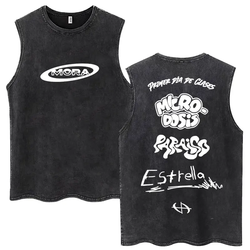 

Washed Mora Estrella Logo Album 2025 Tank Tops Men's Hip Hop Fashion Hipster Sleeveless T Shirt Oversized Cotton Summer T-shirts