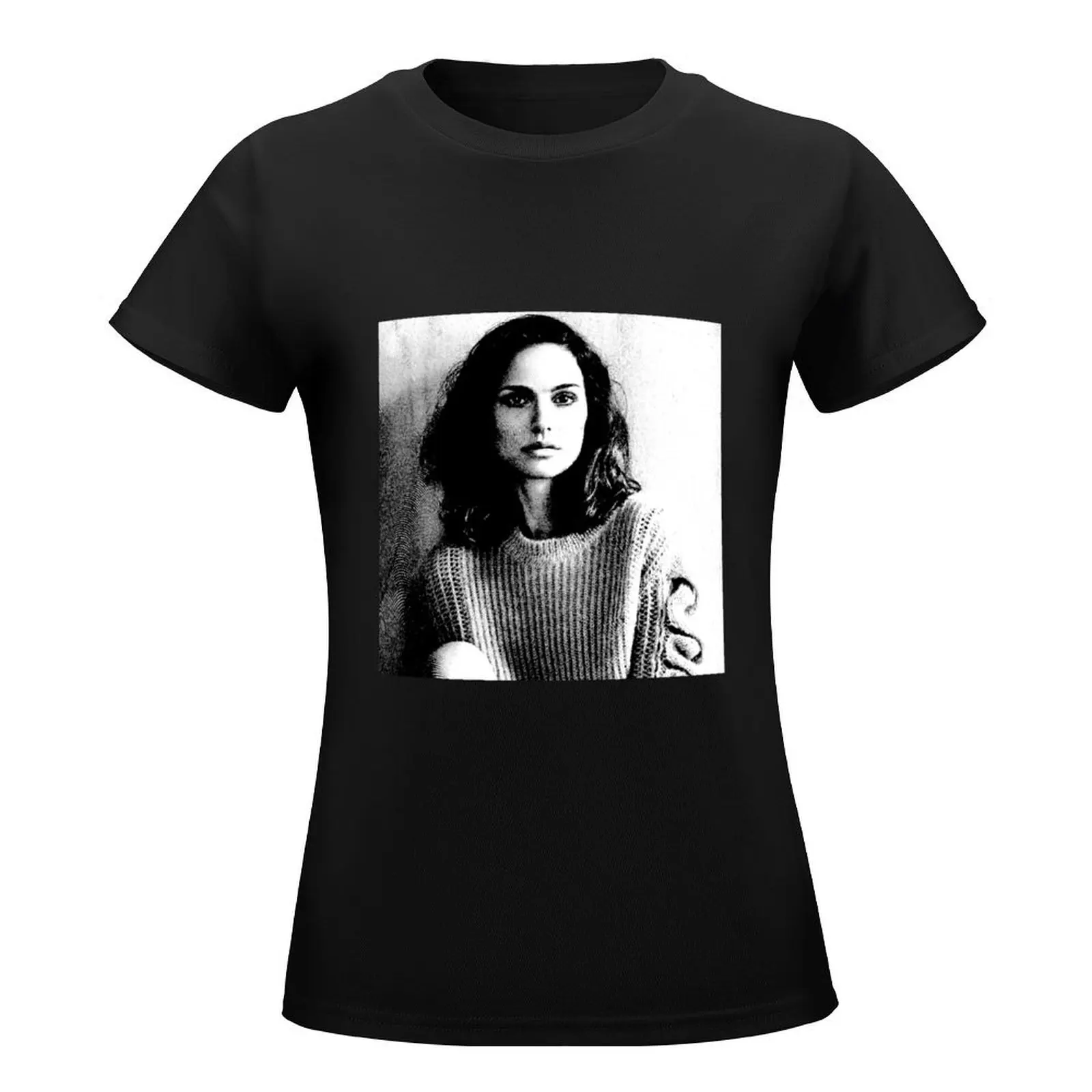 Natalie Portman Black & White Portrait (Linocut) T-Shirt heavyweights customizeds Womens graphic t shirts