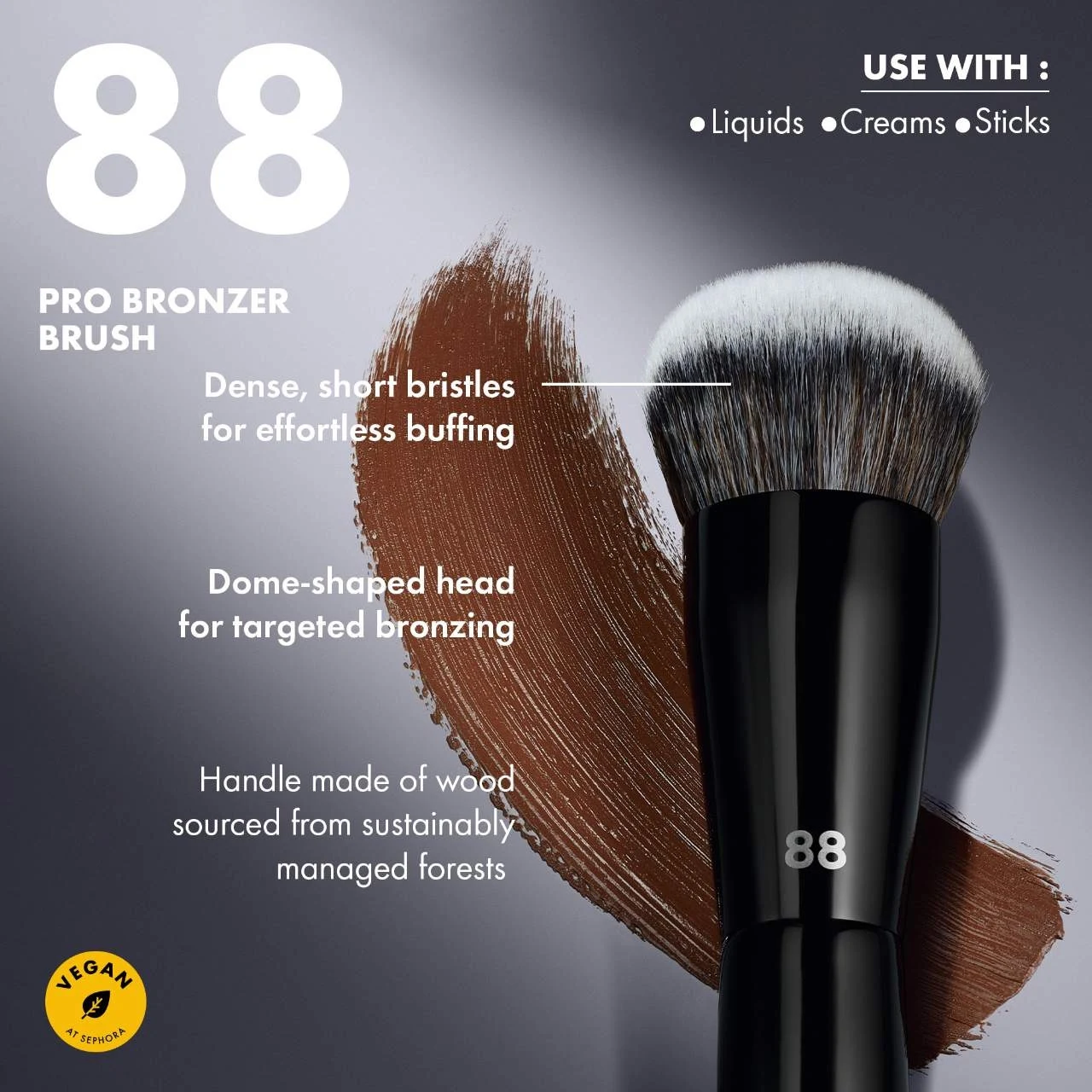 Pincel Profissional para Base Sephora Nº 88, Pincel para Contorno e Bronzer, Ferramenta de Maquiagem para o Rosto
