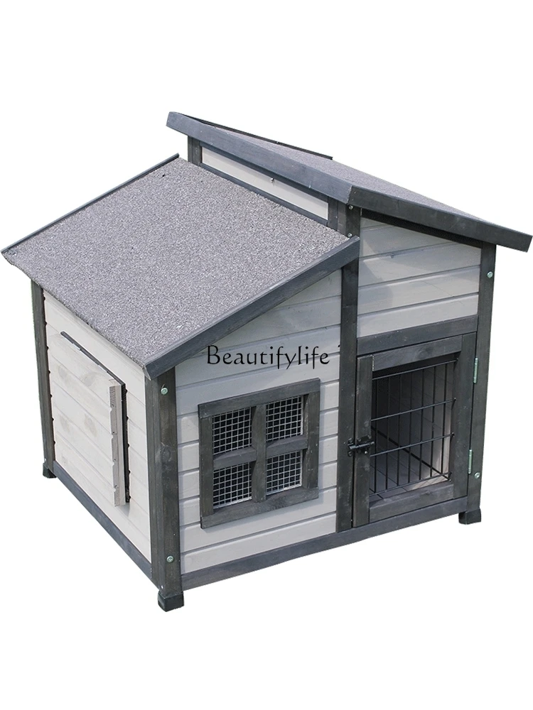 Solid Wood Outdoor Courtyard Sun-Proof Rain-Proof Dog House Large Medium-Sized Dog Villa Universal