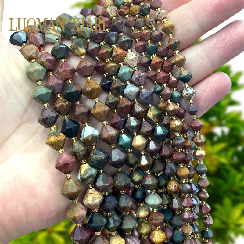 6/8/10MM Pyramid Shape Natural Stone Picasso Jasper Loose Spacer Beads for Jewelry Making Diy Bracelets Charms Accessories