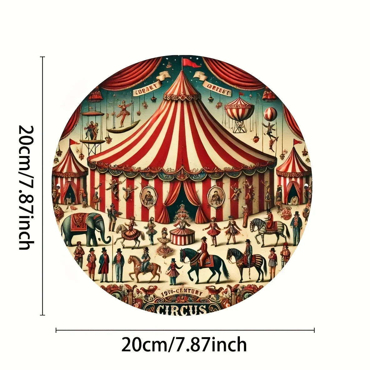 Vintage Circus Tent Art Round Metal Tin Sign 2D Printed 1PC 20x20cm Retro Carnival Iron Plaque Wall Home Decor